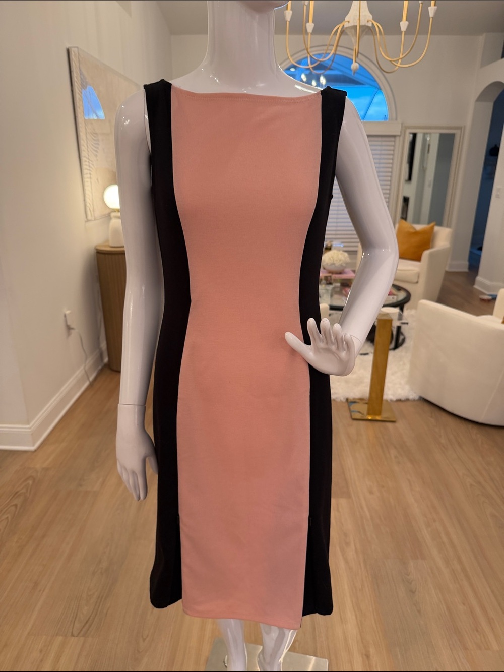 Elegant Two-Tone Pink and Black Sheath Dress